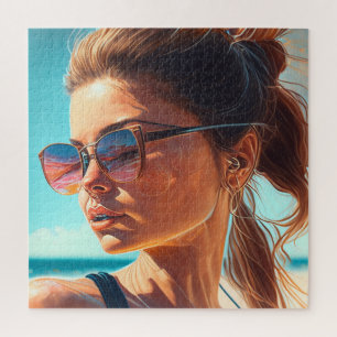 Quebra-cabeça Tenha um Ótimo Verão Mulher Bonita na Praia