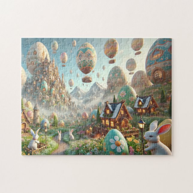 Quebra-cabeça Terra de Ovos de Páscoa Cena Caprichosa de Coelho (Horizontal)
