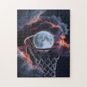 Quebra-cabeça Terra em um aro de basquete.