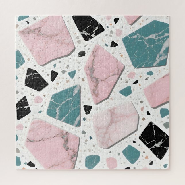 Quebra-cabeça Terrazzo Mármore Pastel Rosa Verde Água Moderno (Vertical)