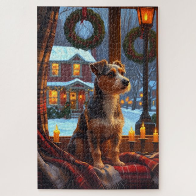 Quebra-cabeça Terrier Australiano Com Luzes De Natal Feriado (Vertical)