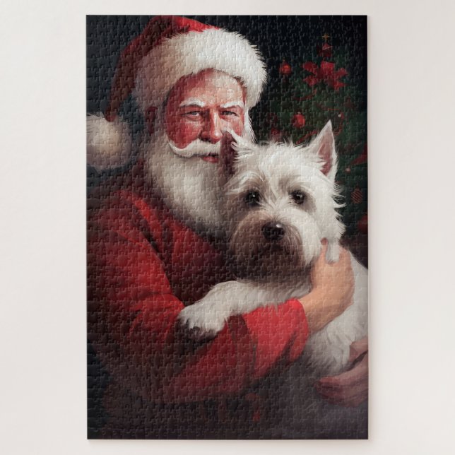 Quebra-cabeça Terrier Branco do West Highland Papai Noel Natal (Vertical)