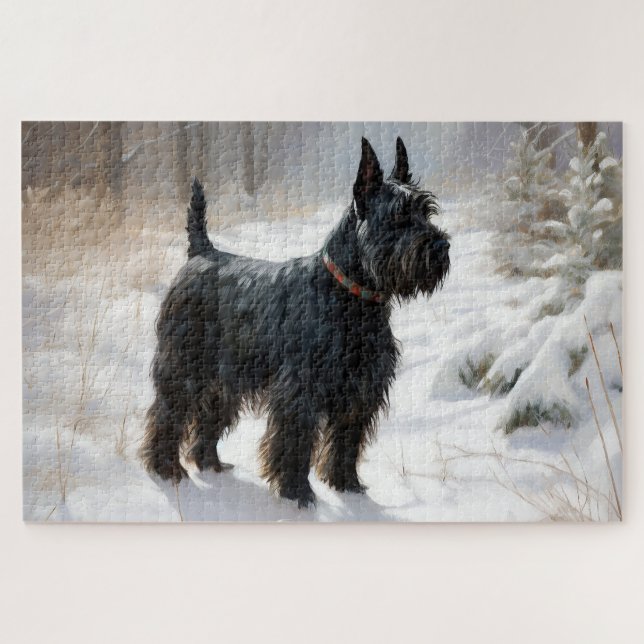 Quebra-cabeça Terrier Escocês Deixe Nevar Natal (Horizontal)
