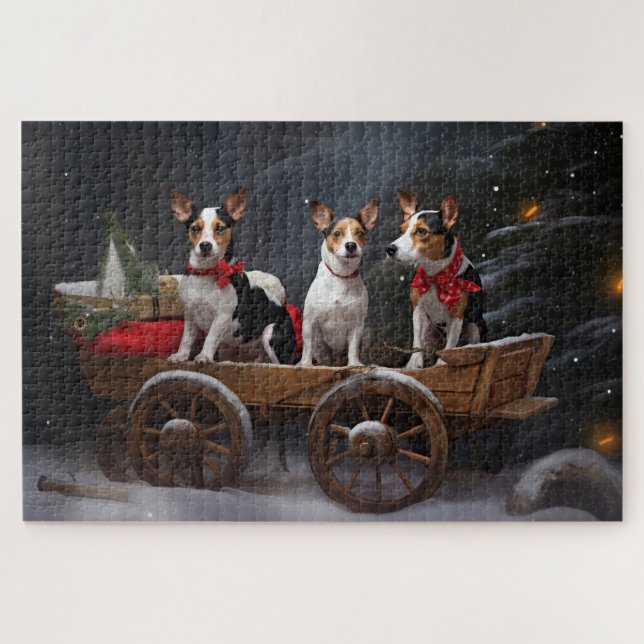 Quebra-cabeça Terrier Rato Trineo Nevado Navidad Decoración (Horizontal)