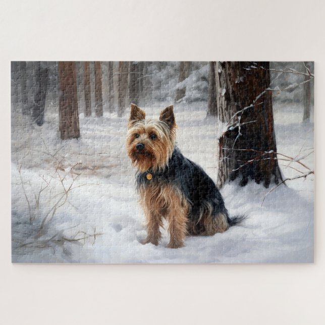 Quebra-cabeça Terrier Sedoso Deixe Nevar Natal (Horizontal)