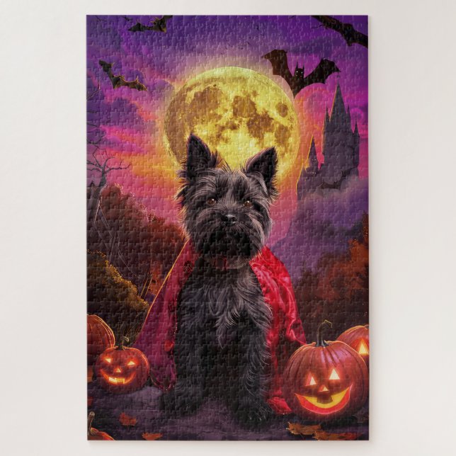 Quebra-cabeça Terror de Halloween Terrier Escocês Vampiro Abóbor (Vertical)