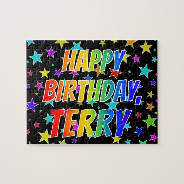 Quebra-cabeça "TERRY" Primeiro Nome, Diversão "FELIZ ANIVERSÁRIO (Horizontal)