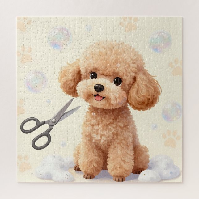 Quebra-cabeça Tesoura de Aparar Bolhas de Cachorro Poodle Fofa  (Vertical)