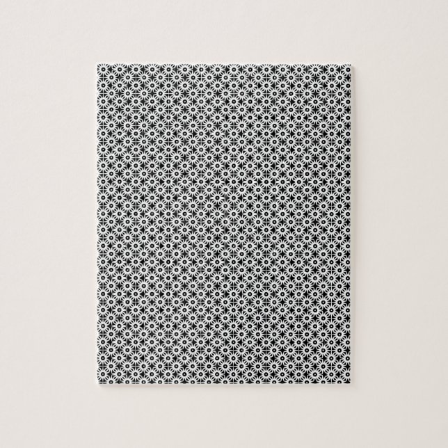 Quebra-cabeça Tesselação Floral Mínima Preta e Branca (Vertical)