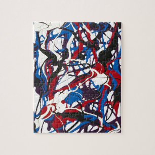 Quebra-cabeça Teste padrão abstrato azul, vermelho, preto,