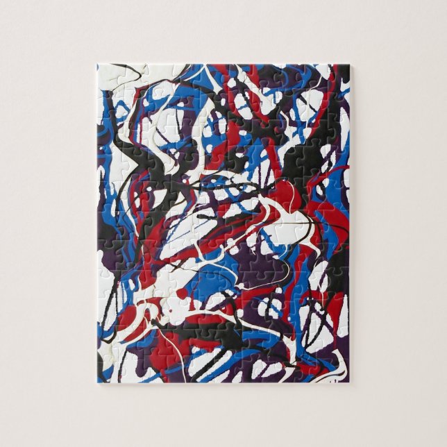 Quebra-cabeça Teste padrão abstrato azul, vermelho, preto, (Vertical)