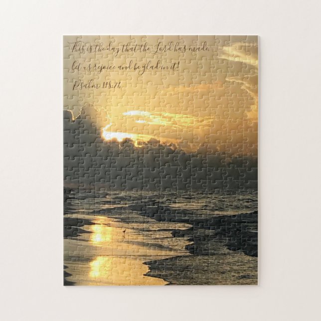 Quebra-cabeça Texas Beach Sunrise, Verse do Salm 118:24 (Vertical)