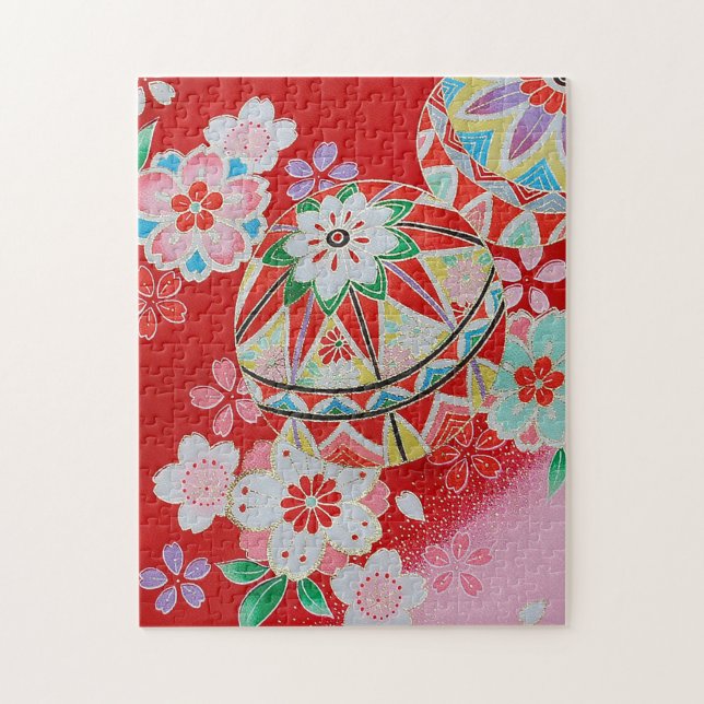 Quebra-cabeça Têxtil KIMONO Japonês, Padrão Floral (Vertical)