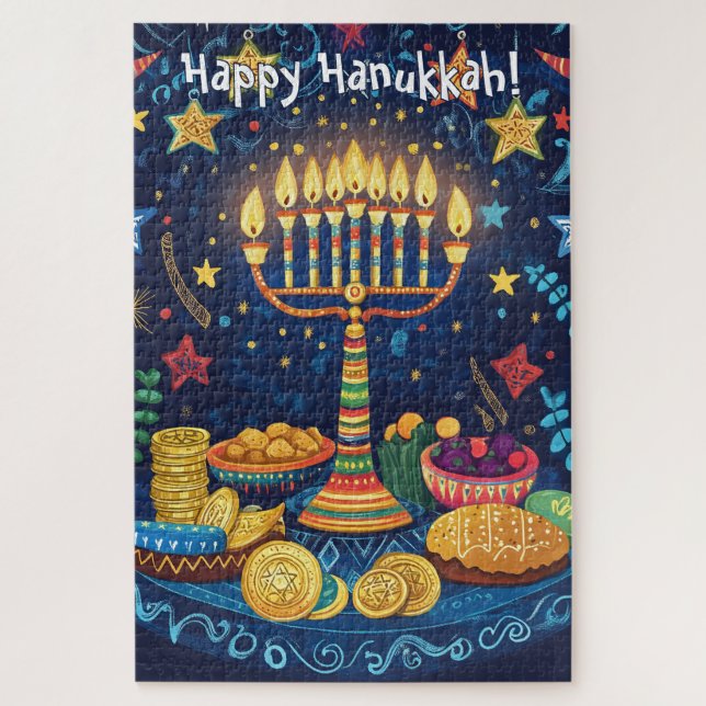 Quebra-cabeça Texto personalizado de Hanukkah feliz (Vertical)