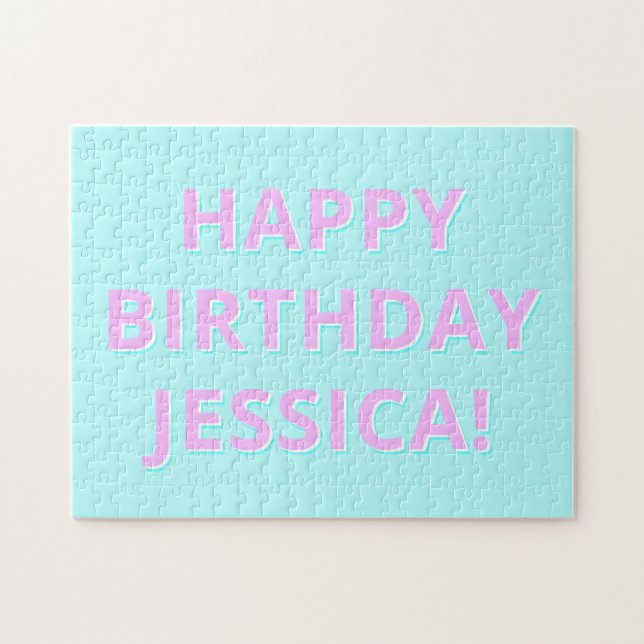 Quebra-cabeça Texto Personalizável Feliz Aniversário para Qualqu (Horizontal)