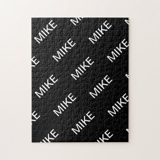Quebra-cabeça Texto personalizável | Preto e Branco Moderno Negr (Vertical)