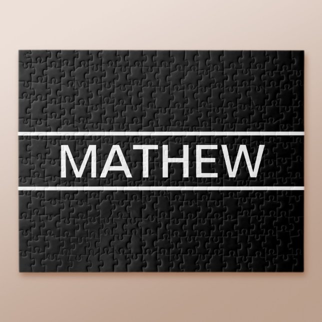 Quebra-cabeça Texto personalizável | Preto e Branco Moderno Negr (Criador carregado)