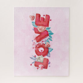 Quebra-cabeça Texto Red Love em Bold Block Letters Watercolor