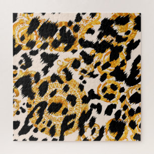 Quebra-cabeça Textura leopardo: padrão barroco-ouro.