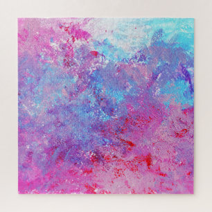 Quebra-cabeça Textura rosa-azul criativa, manchas de tinta.