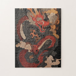 Quebra-cabeça Textured Chinese dragon with flames