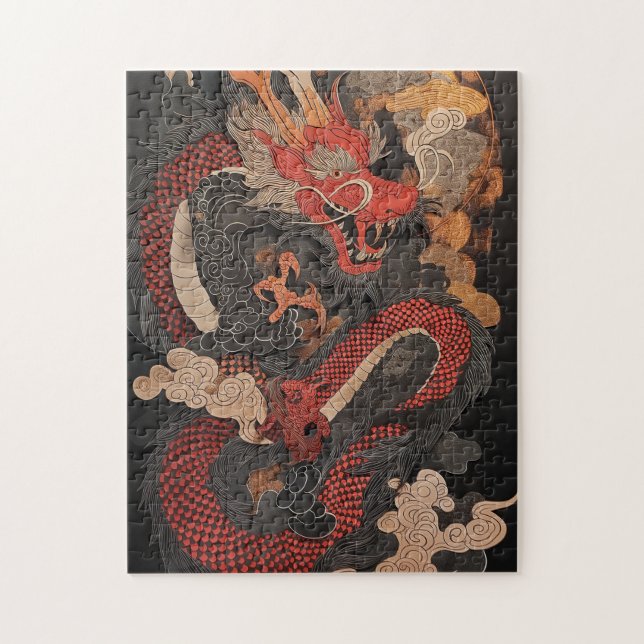 Quebra-cabeça Textured Chinese dragon with flames (Vertical)