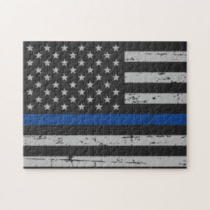 Quebra-cabeça Thin Blue Line - Police Officer - American Flag