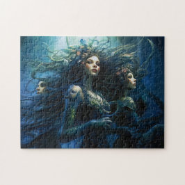 Quebra-cabeça Three Sea Nymphs in Mirror Fantasy Painting