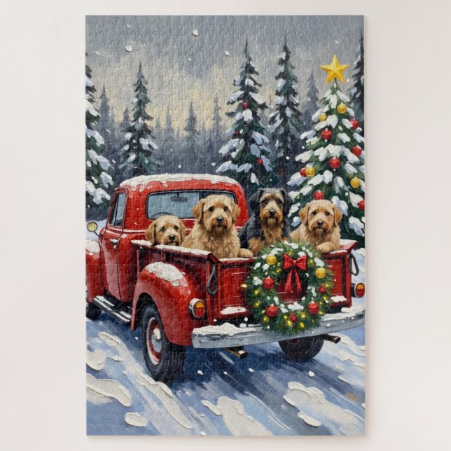 Quebra-cabeça Tibetan Terrier Christmas Red Truck Holiday (Vertical)