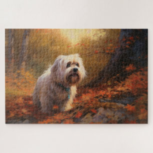 Quebra-cabeça Tibetano Terrier no Outono Folhas Caídas Inspiram
