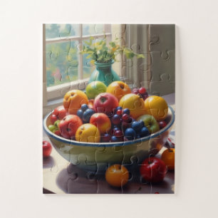 Quebra-cabeça Tigela de fruta sentada sobre uma pintura de óleo