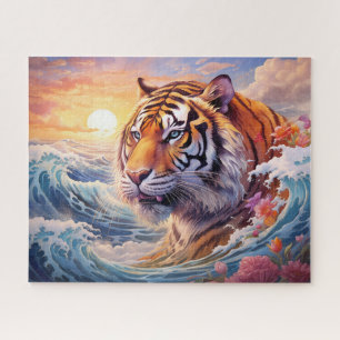 Quebra-cabeça Tiger Ocean Ondas Surreal Fantasy Art