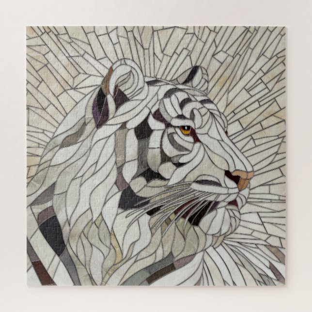 Quebra-cabeça Tigre branco - Arte Digital Mosaica de Vidro Estre (Vertical)