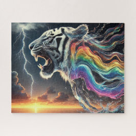Quebra-cabeça Tigre branco com água Rainbow Neon