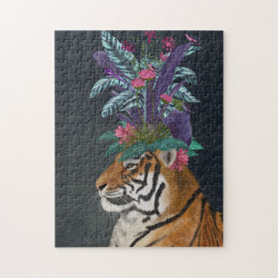 Quebra-cabeça Tigre com o headpaper tropical