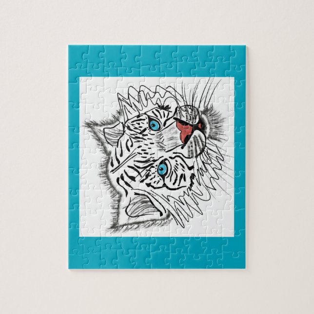 Quebra-cabeça Tigre de bebê de olhos azuis (Vertical)