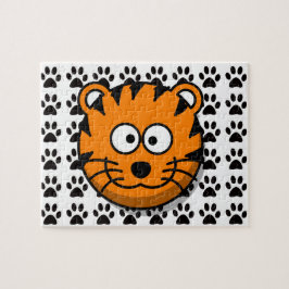 Quebra-cabeça Tigre de sorriso dos desenhos animados com fundo