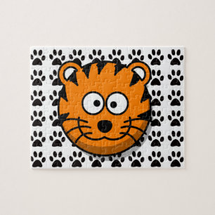 Quebra-cabeça Tigre de sorriso dos desenhos animados com fundo