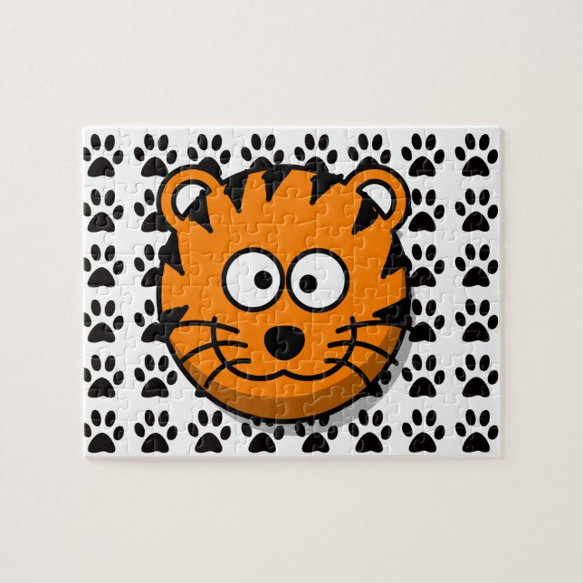 Quebra-cabeça Tigre de sorriso dos desenhos animados com fundo (Horizontal)