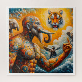 Quebra-cabeça tigre elefante espiritual colorido
