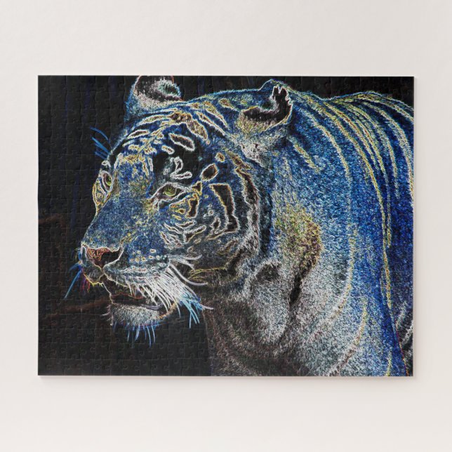 Quebra-cabeça Tigre Elétrico à Noite (Horizontal)