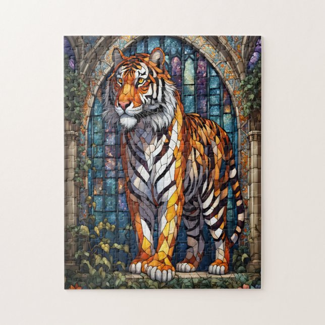 Quebra-cabeça Tigre Majestoso em Vidro Estreito (Vertical)