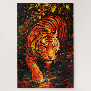 Quebra-cabeça Tigre Majestoso na Água Salpico Colorido