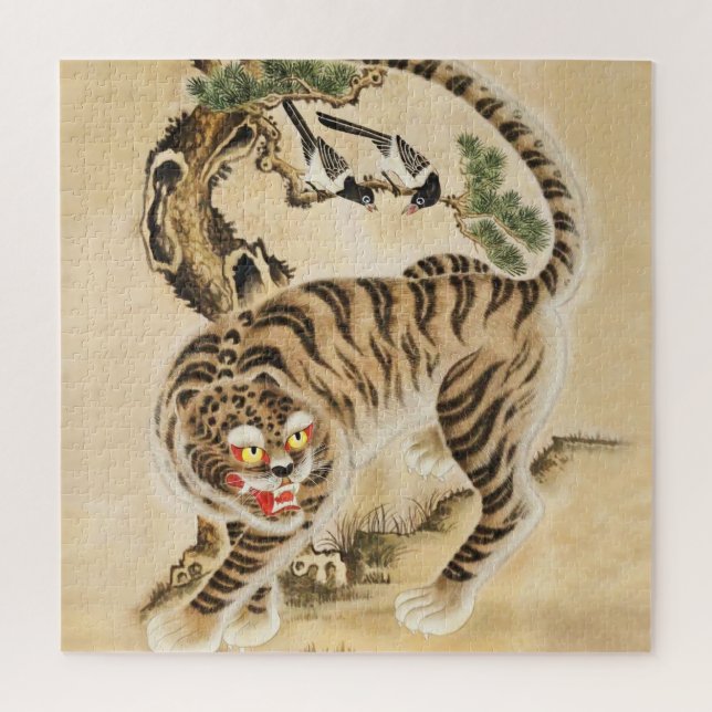 Quebra-cabeça Tigre Minhwa Antigo sob Árvore de Pinheiro (Vertical)