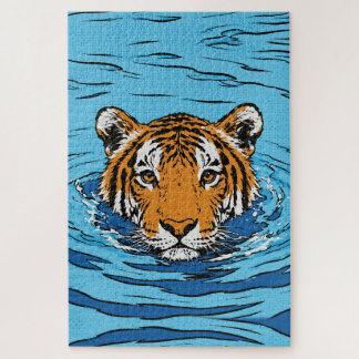 Quebra-cabeça Tigre na Água – Retrato de Vida Selvagem Pop Art