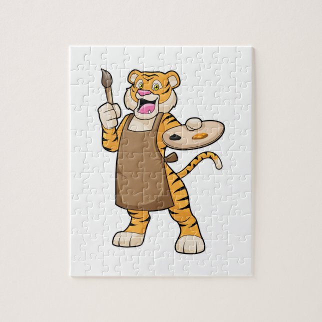 Quebra-cabeça Tigre na pintura com pintura e pincel (Vertical)