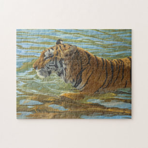 Quebra-cabeça Tigre Nadando Grande Pintura De Gatos