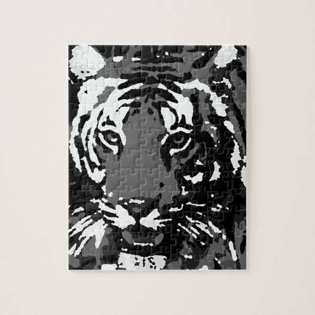 Quebra-cabeça Tigre Pop de Arte Preto Branco (Vertical)