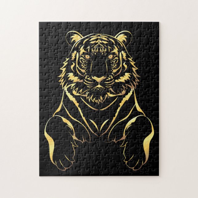 Quebra-cabeça Tigre preto com tiras de ouro (Vertical)