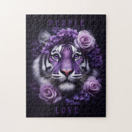 Quebra-cabeça Tigre roxo com flores